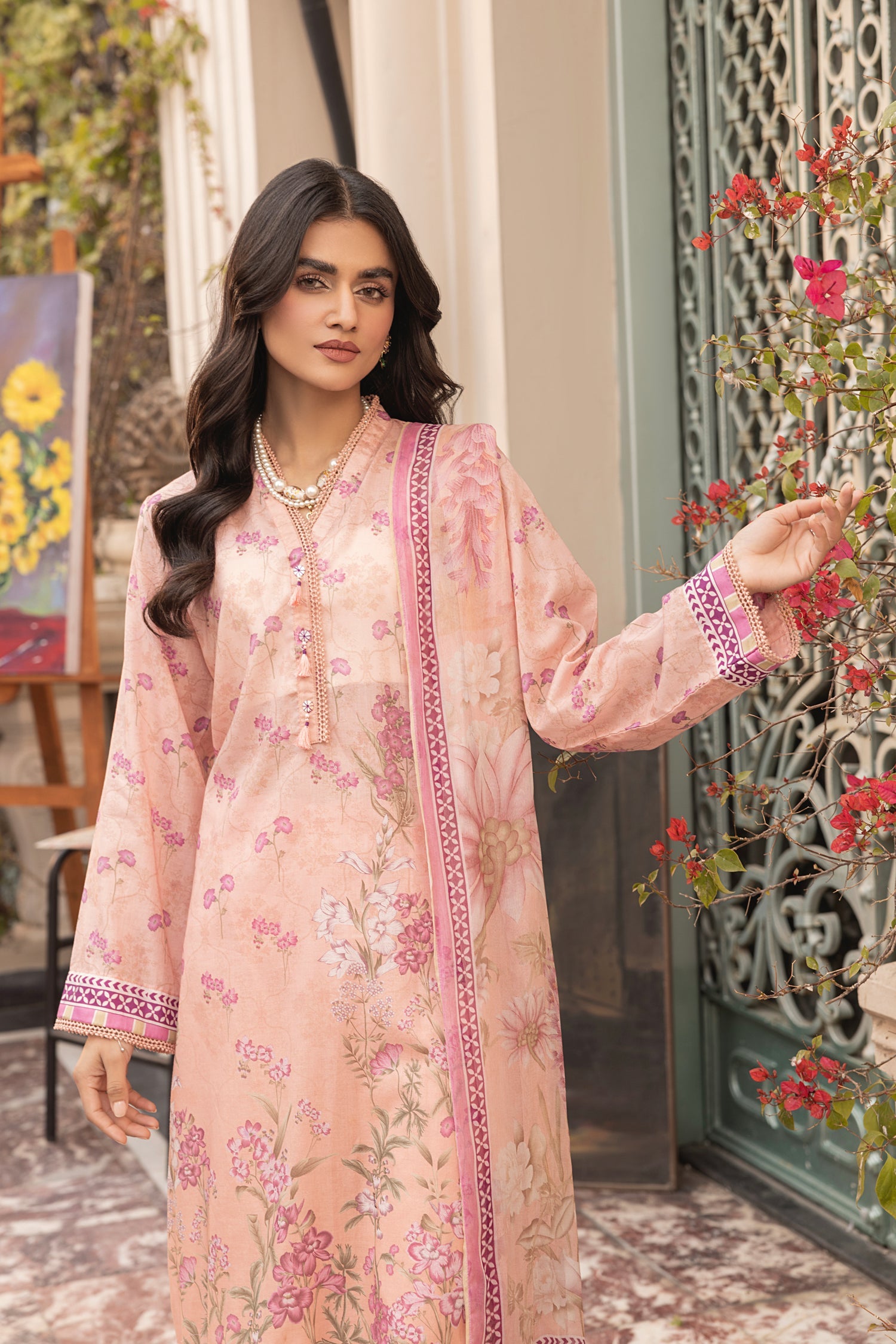 Lakhany Komal LG-MM-0302 03 Piece Unstitched Printed With Printed Chiffon Dupatta