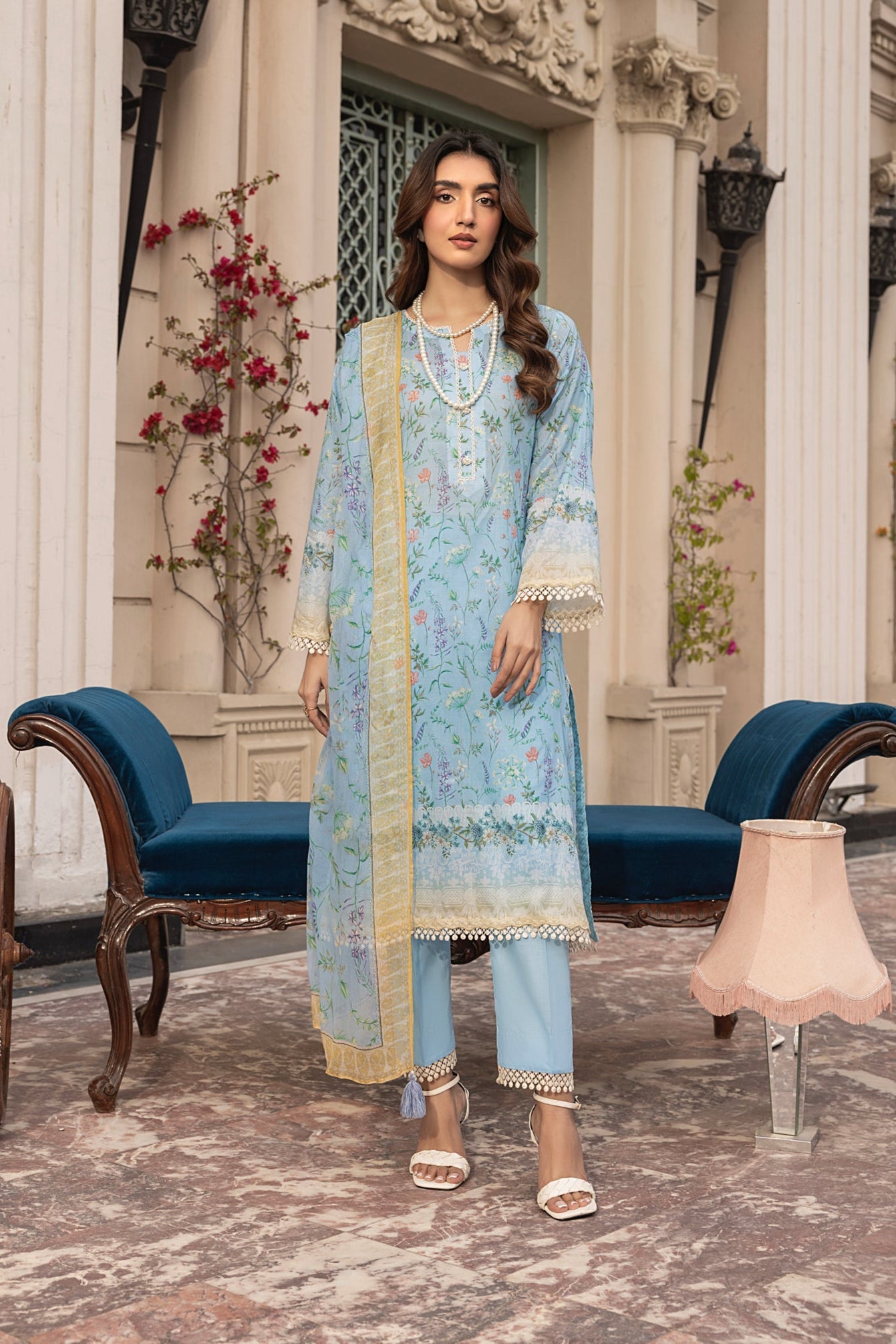 Lakhany Komal LG-MM-0307 03 Piece Unstitched Printed With Printed Chiffon Dupatta