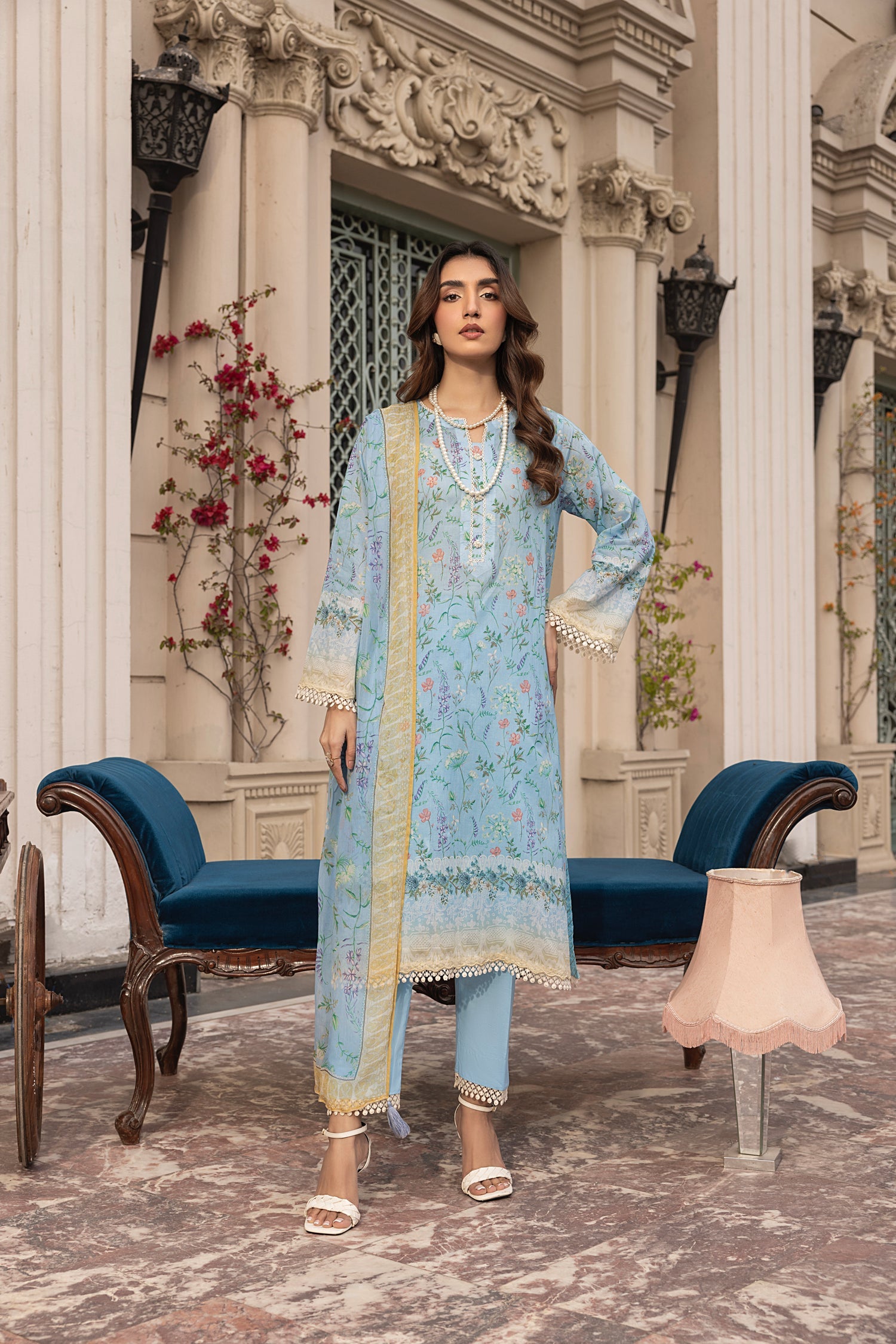 Lakhany Komal LG-MM-0307 03 Piece Unstitched Printed With Printed Chiffon Dupatta