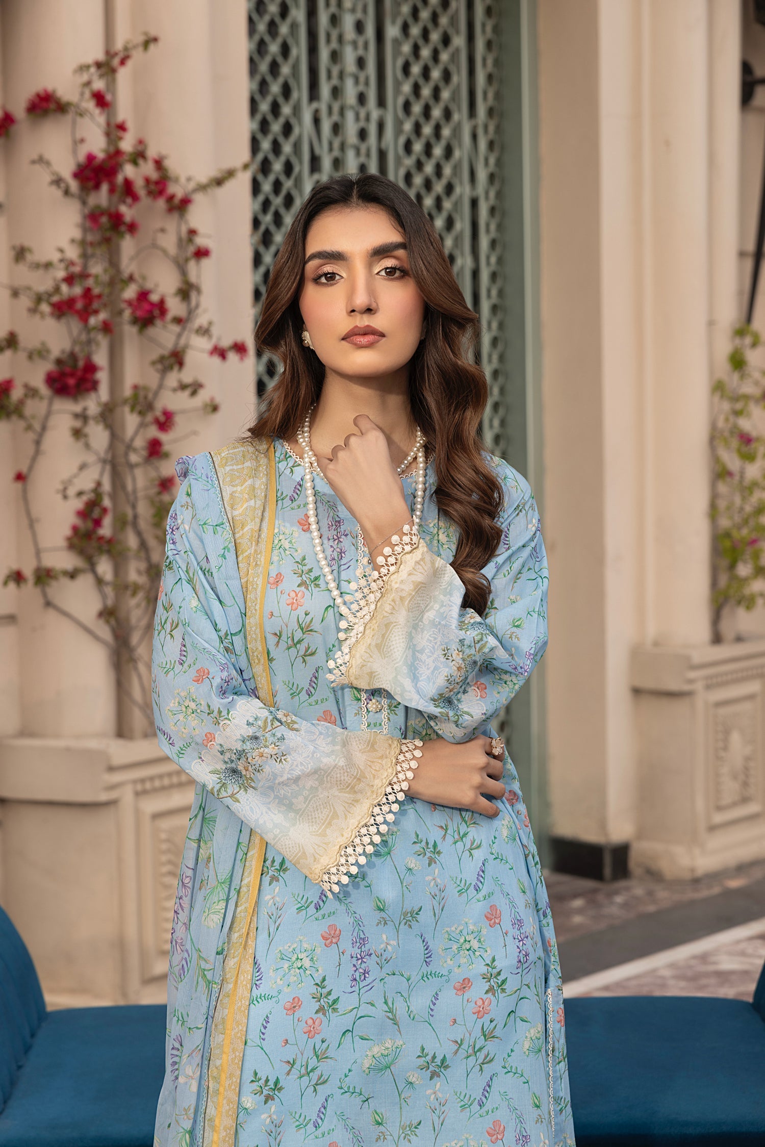 Lakhany Komal LG-MM-0307 03 Piece Unstitched Printed With Printed Chiffon Dupatta