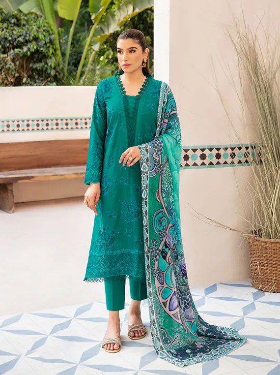 Z-1002 | 3Pc Unstitched Suit Embroidered Luxury Lawn Andaaz By Ramsha