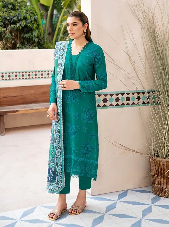 Z-1002 | 3Pc Unstitched Suit Embroidered Luxury Lawn Andaaz By Ramsha