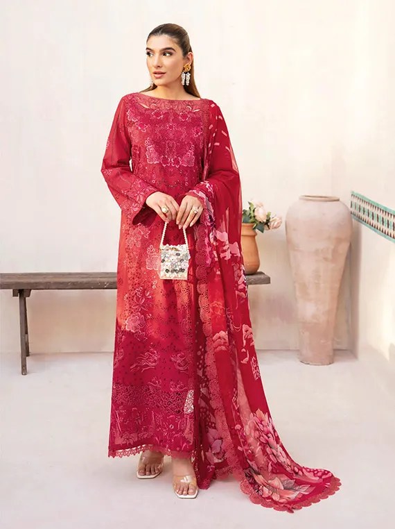 Z-1003 | 3Pc Unstitched Suit Embroidered Luxury Lawn Andaaz By Ramsha