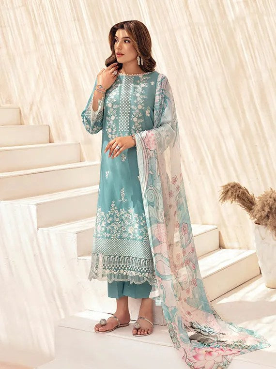 Z-1004 | 3Pc Unstitched Suit Embroidered Luxury Lawn Andaaz By Ramsha