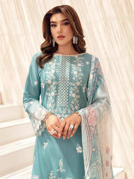 Z-1004 | 3Pc Unstitched Suit Embroidered Luxury Lawn Andaaz By Ramsha