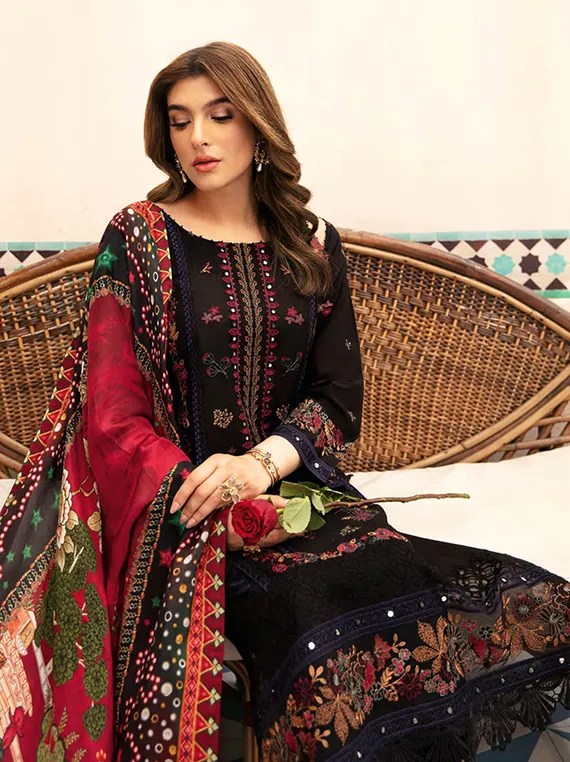 Z-1005 | 3Pc Unstitched Suit Embroidered Luxury Lawn Andaaz By Ramsha