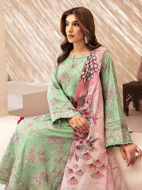 Z-1006 | 3Pc Unstitched Suit Embroidered Luxury Lawn Andaaz By Ramsha