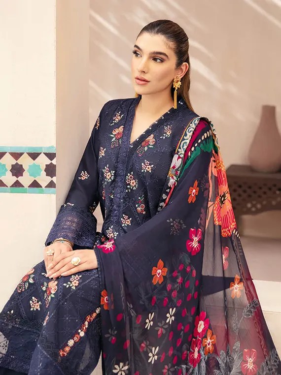 Z-1007 | 3Pc Unstitched Suit Embroidered Luxury Lawn Andaaz By Ramsha