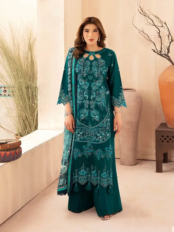 Z-1009 | 3Pc Unstitched Suit Embroidered Luxury Lawn Andaaz By Ramsha