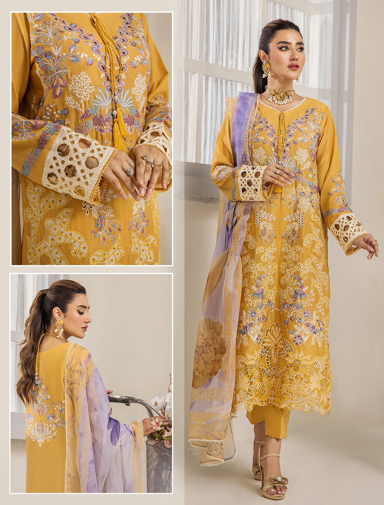 ZA Clothing Bariya Embroidered Semi Stitched Lawn- Sunlit Elegance 01