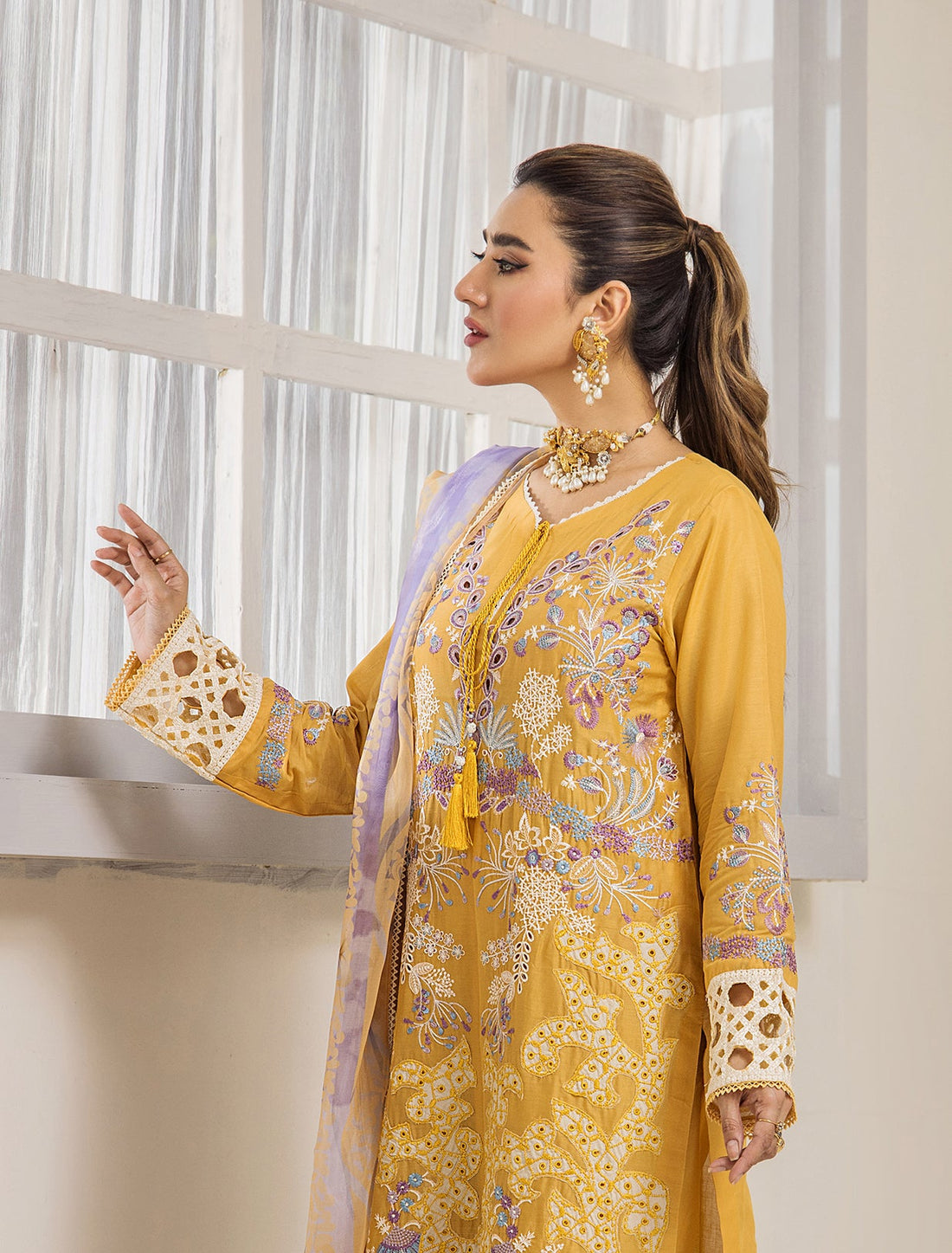 ZA Clothing Bariya Embroidered Semi Stitched Lawn- Sunlit Elegance 01