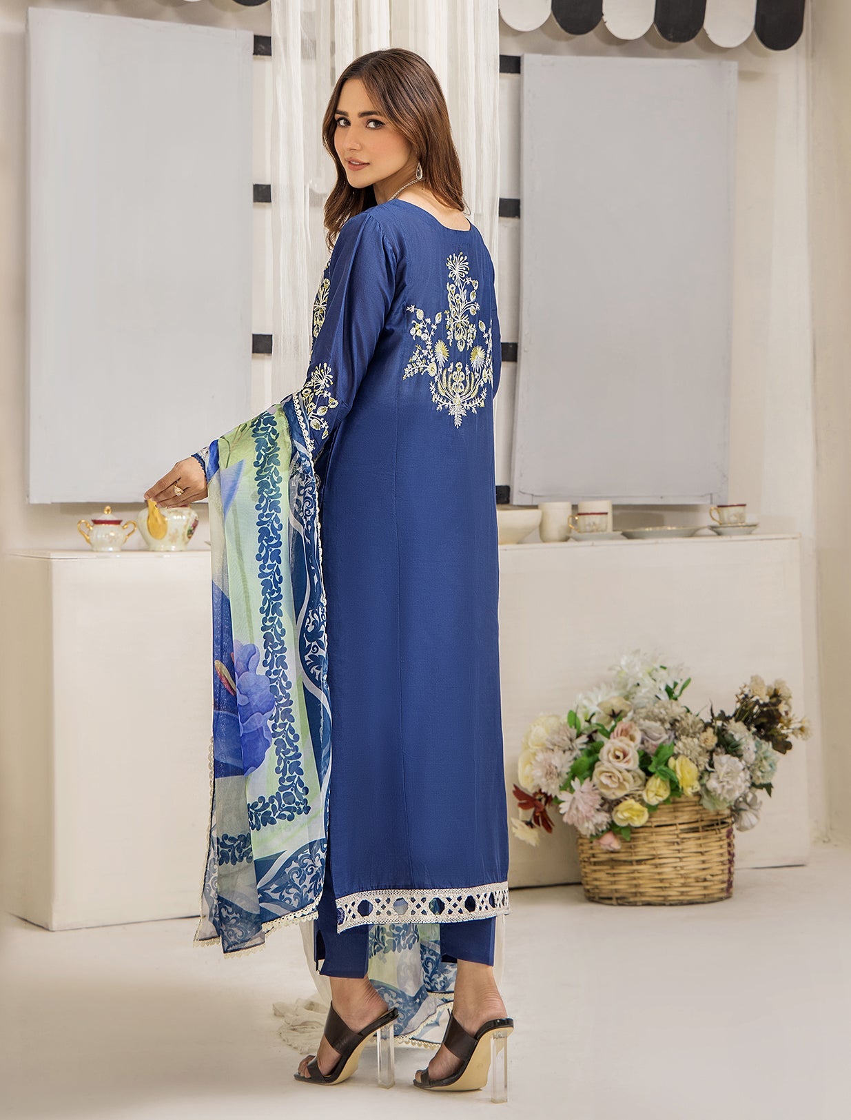 ZA Clothing Bariya Embroidered Semi Stitched Lawn- Enchanted Blue 02