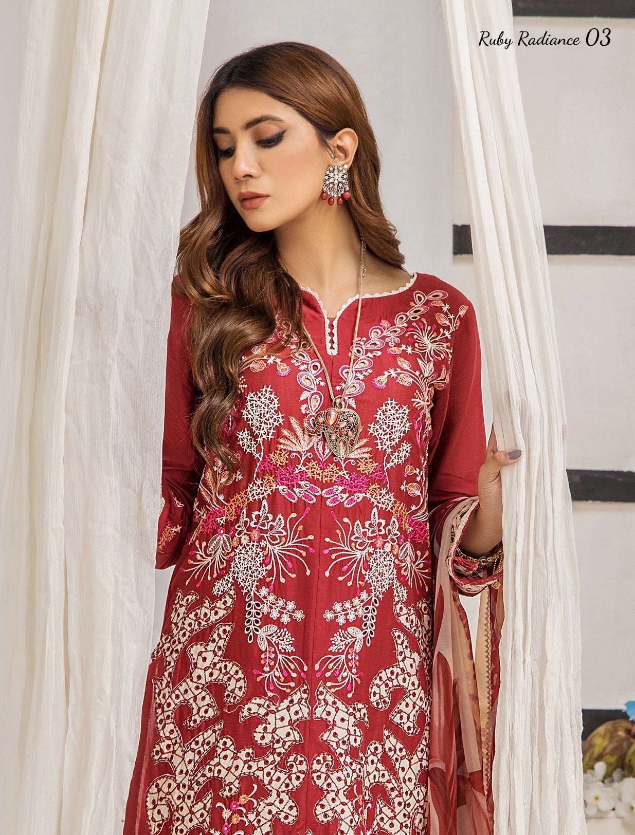 ZA Clothing Bariya Embroidered Semi Stitched Lawn- Ruby Radiance 03