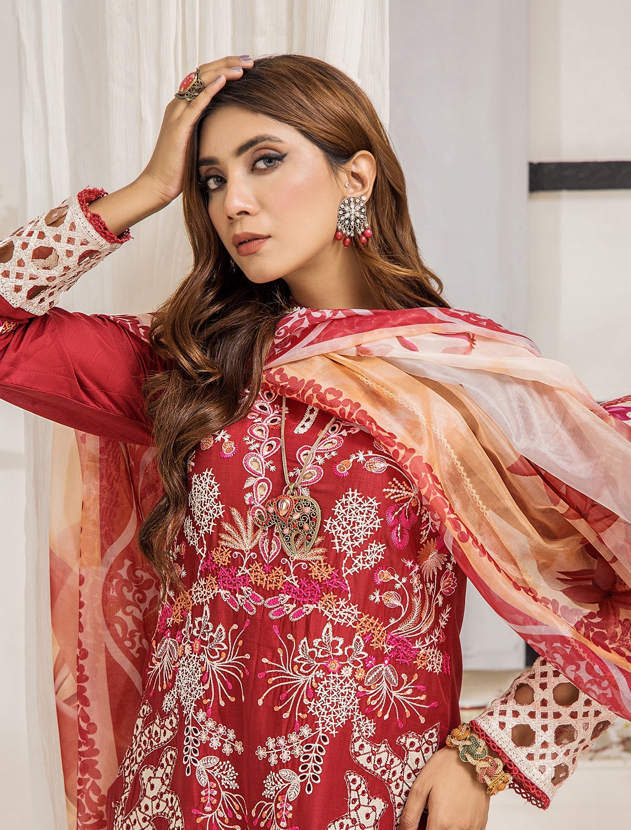 ZA Clothing Bariya Embroidered Semi Stitched Lawn- Ruby Radiance 03