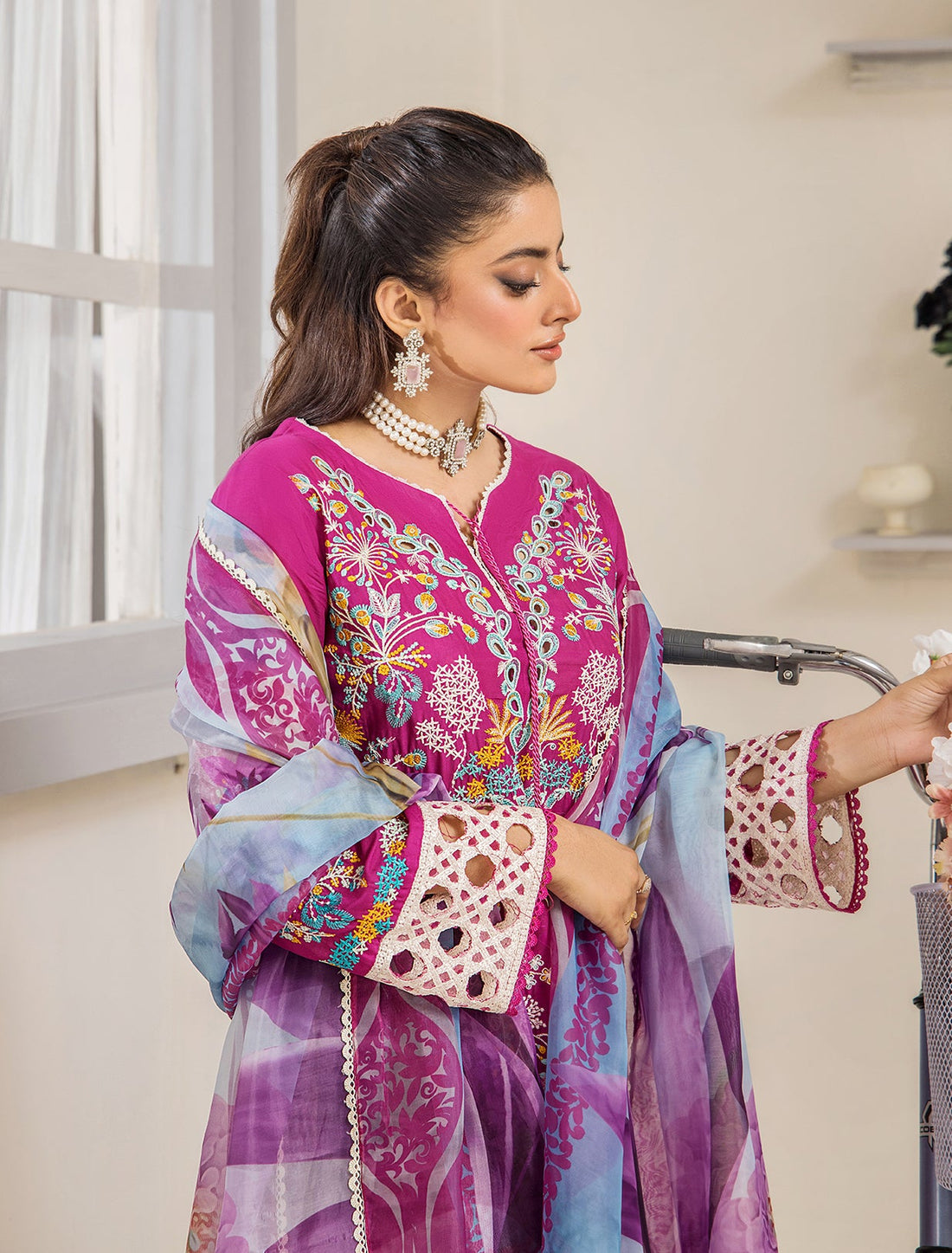 ZA Clothing Bariya Embroidered Semi Stitched Lawn- Serene Orchid 04