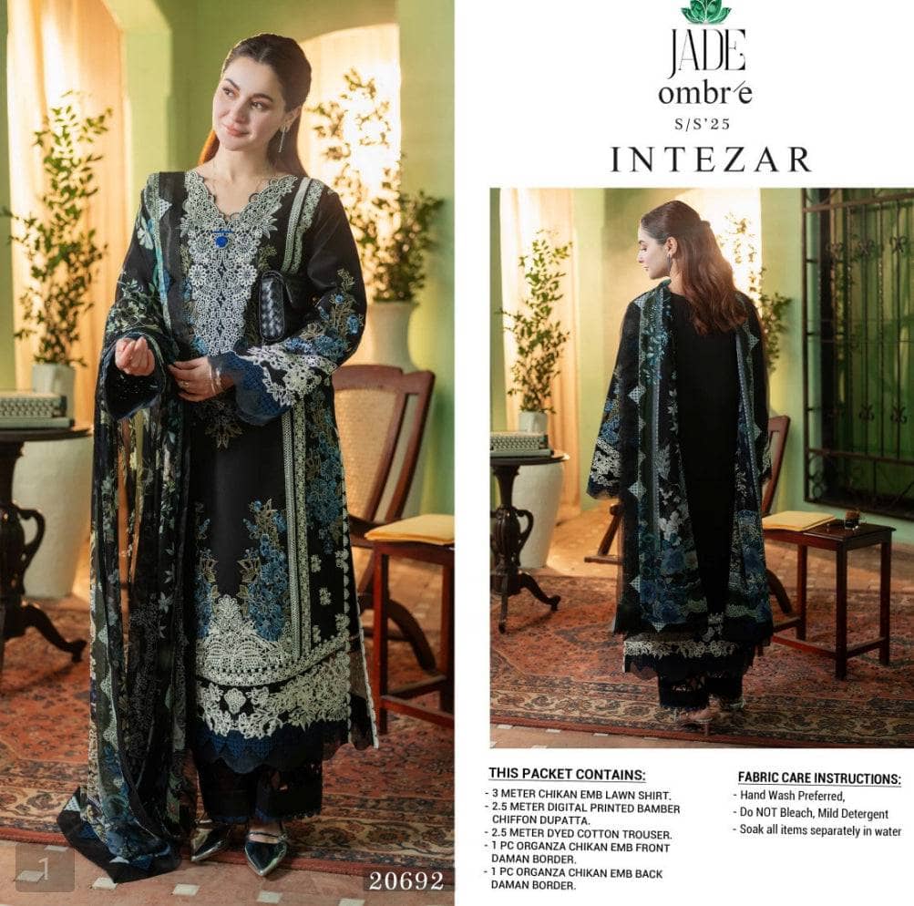 Jade x Hania Amir Ombre SS 25 Intezar Premium Lawn Black